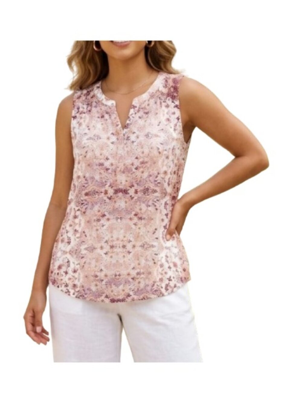 Sonoma Multicolor Sleeveless Blouse Paisley Print Split V-Neck Lightweight